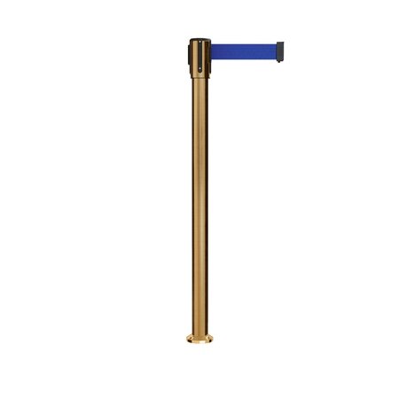 MONTOUR LINE Retractable Belt Fixed Stanchion, 2ft Sat.Brass Post  11ft. Dk Blu MX530F-SB-DBL-110